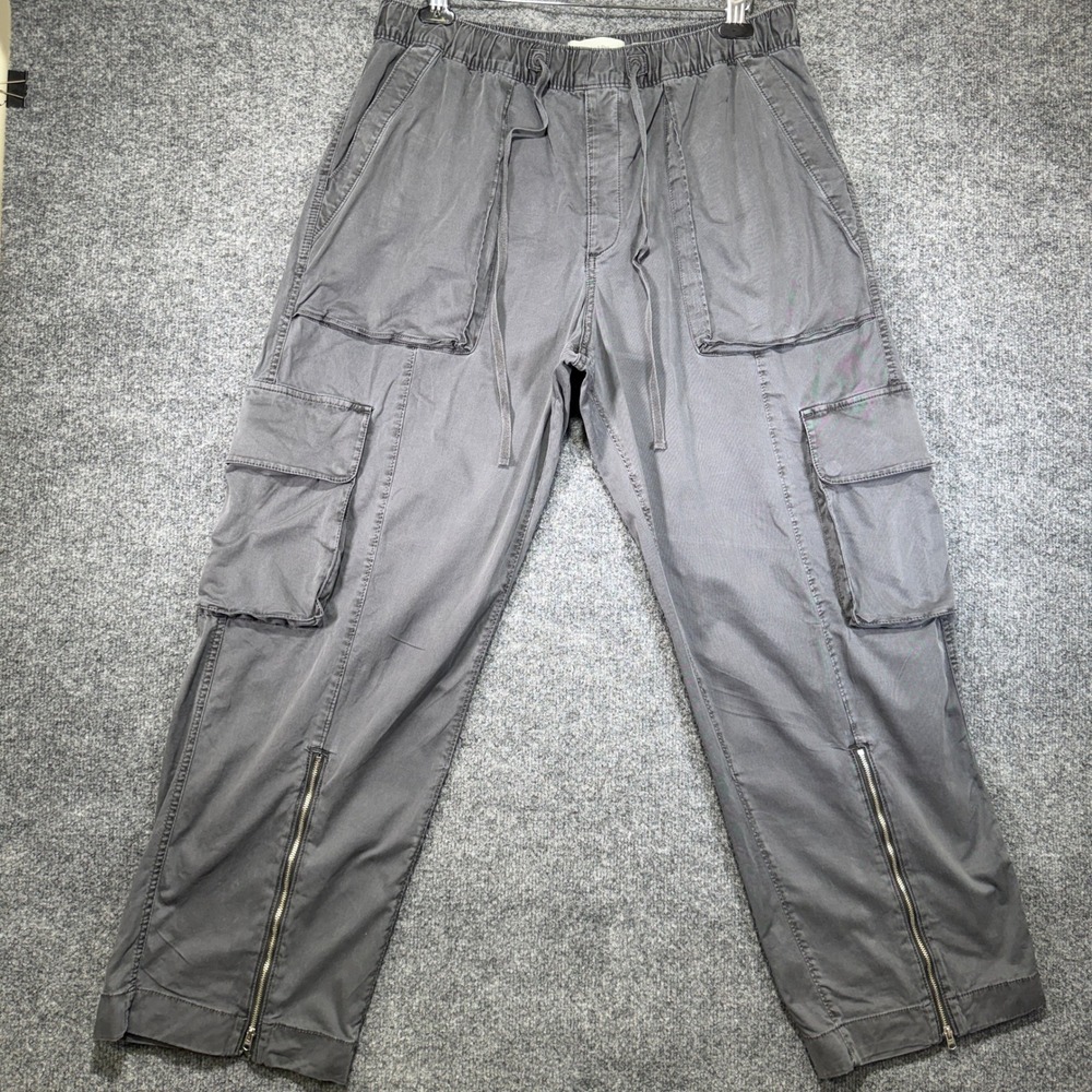 Abercrombie & Fitch Cargo Pants Mens Large Gray Wide Baggy Ankle Zip Drawstring